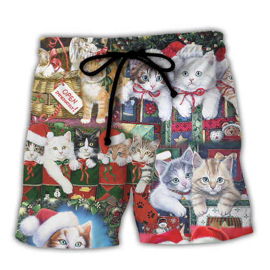 Christmas Cat Tree Beach Shorts For Resort Getaways And Versatile Outdoor Wear