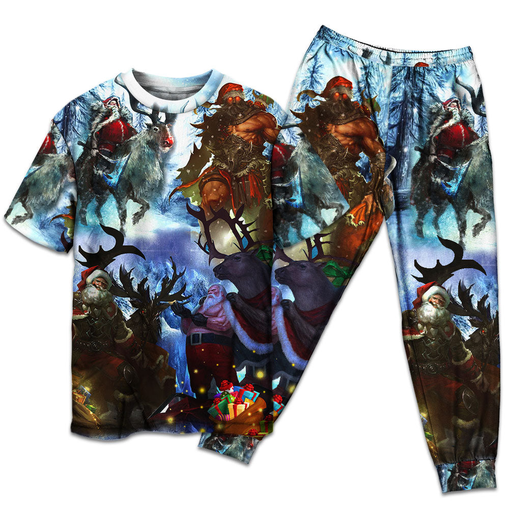Cool Santa Christmas Short Sleeve Pajamas Set For Holiday Bedtime And Cozy Home Wear