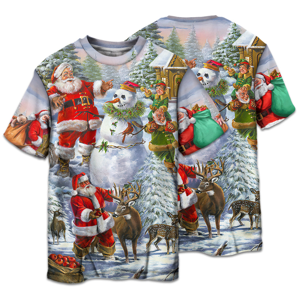 Happy Santa Snowman And Elf Short Sleeve Pajamas Set For Holiday Bedtime And Cozy Home Wear