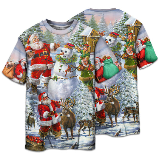 Happy Santa Snowman And Elf Short Sleeve Pajamas Set For Holiday Bedtime And Cozy Home Wear