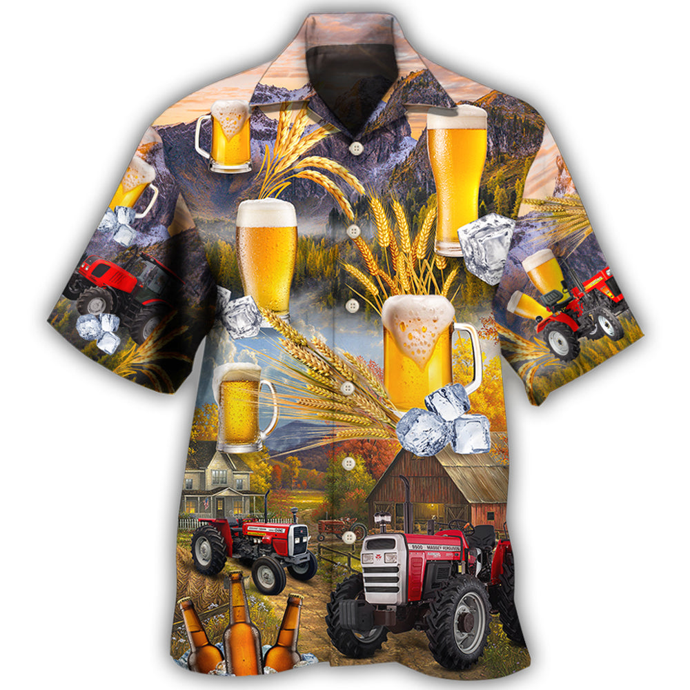 Autumn Beer Tractor Farm Hawaiian Shirt Collar And Front View For Coastal Travel