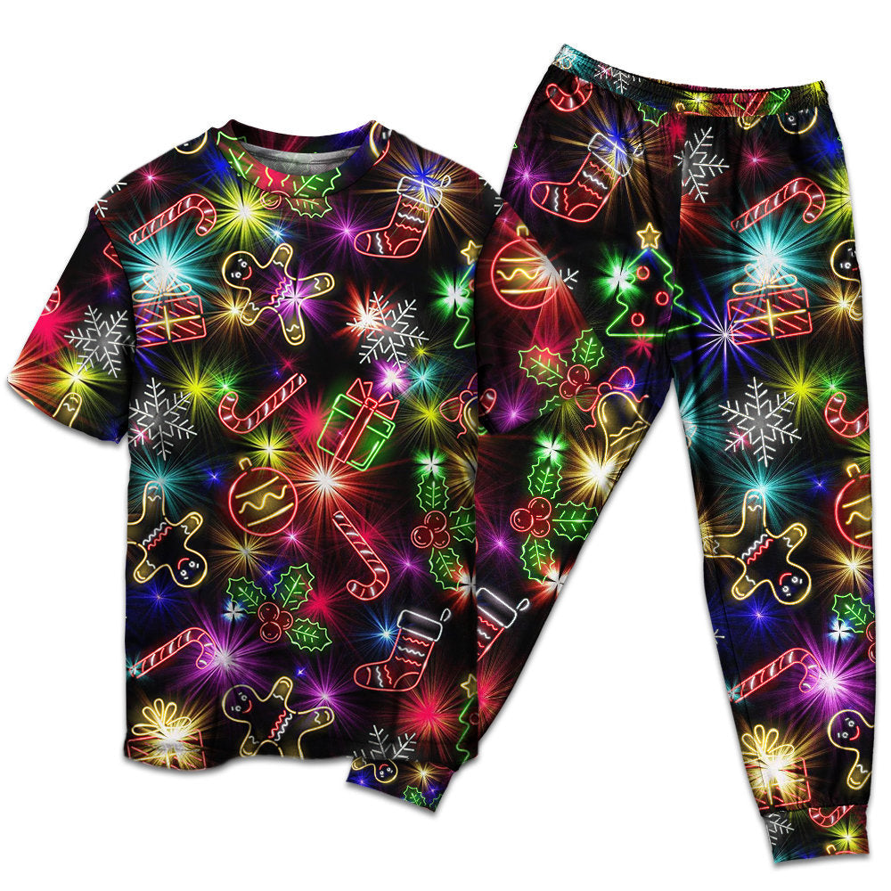 Christmas Tree Gifts Cookies And Gingerbread Short Sleeve Pajamas Set For Winter Nights And Thoughtful Gifting