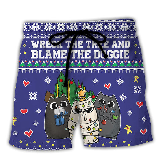 Cat Wreck The Tree Meowy Christmas Heart Beach Shorts For Seasonal Summer Travel