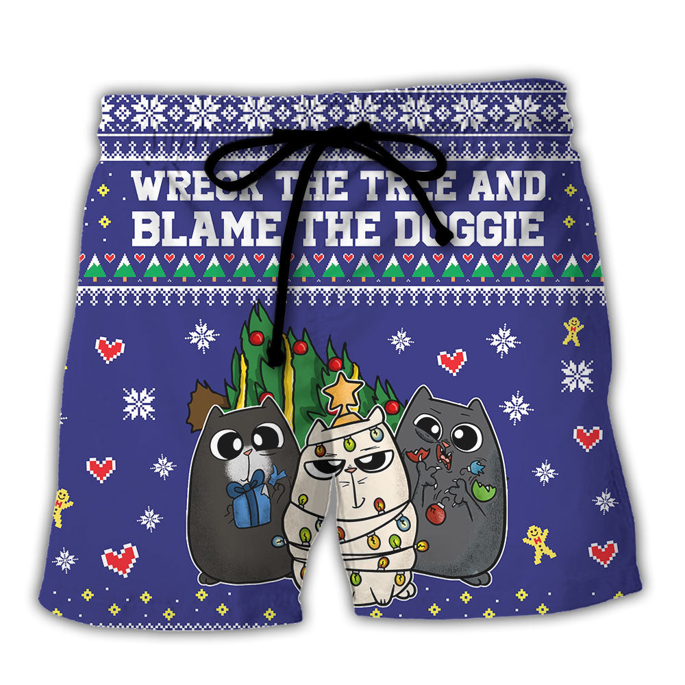 Christmas Cat Tree Beach Shorts For Summer Vacations And Versatile Outdoor Wear