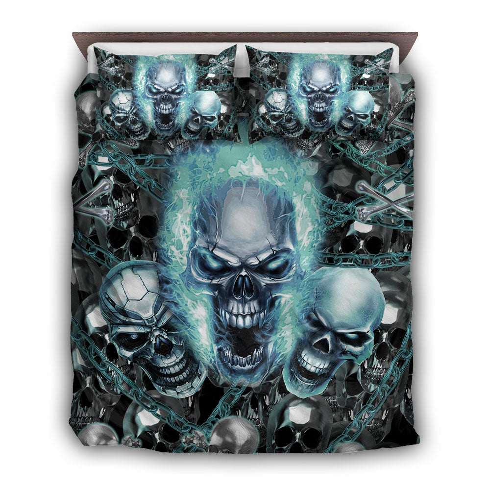 Blue Flame Skull Bedding Cover For Gothic Bedroom Decor