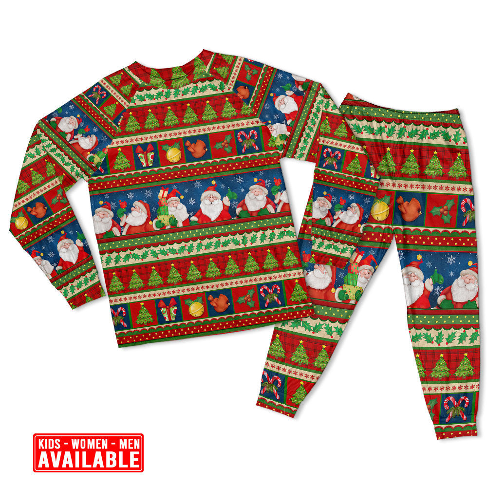 Happy Santa Christmas Long Sleeve Pajamas Set For Holiday Travel And Comfortable Home Wear