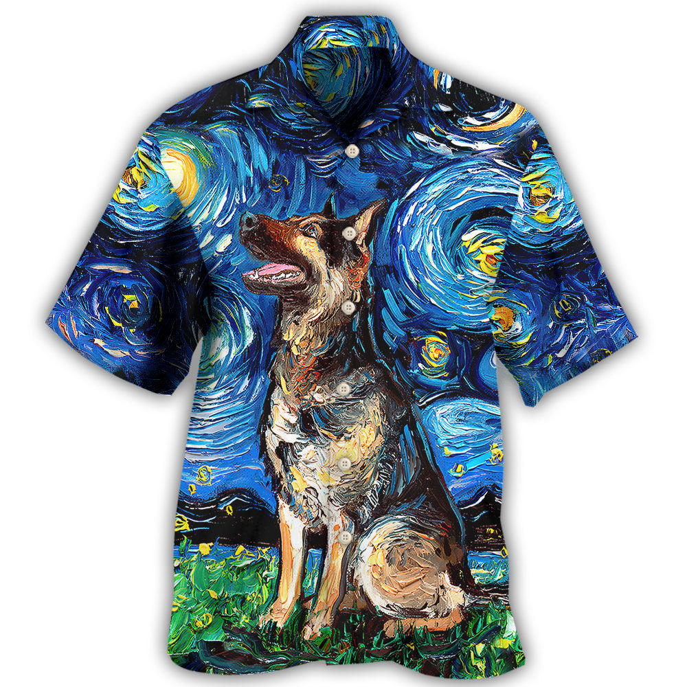 Creative German Shepherd Dog Hawaiian Shirt Front Pattern View For Outdoor Gatherings