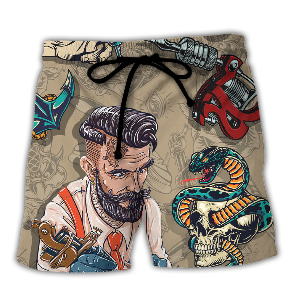Vintage Tattoo Beach Shorts For Coastal Adventures, Island Trips, And Travel Ready Comfort