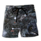 Steam Train Night Journey Landscape Beach Shorts Artwork Detail For Casual Warm Weather Outfits