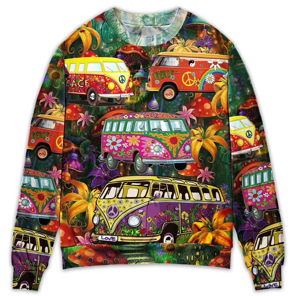 Hippie Bus Peace Colorful Sweater For Psychedelic Art Fans Outdoor Events And Distinctive Gifts
