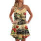 Vintage Train Merry Christmas V-Neck Sleeveless Cami Dress For Festivals Travel And Relaxed Casual Summer Wear