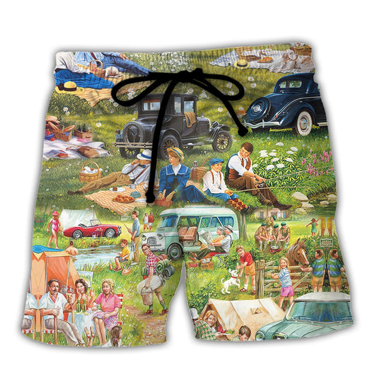 Camping Picnic Time Fun Vibes Beach Shorts For Seaside Travel And Relaxed Summer Wear