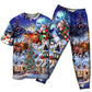 Santa Holiday Reindeer And Gifts Short Sleeve Pajamas Set For Festive Sleepovers And Family Photos