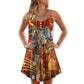 Jazz Lover Cat Style V-Neck Sleeveless Cami Dress For Music Lovers Travel And Expressive Summer Fashion