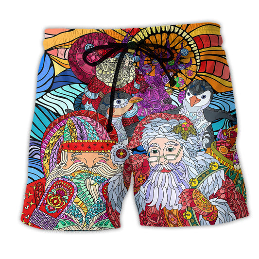 Christmas Colorful Santa Beach Shorts For Resort Getaways And Laid Back Styling