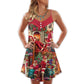Santa Story Cozy Christmas Art V-Neck Sleeveless Cami Dress For Festivals Travel And Relaxed Casual Summer Wear