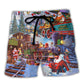 Christmas Holiday Santa Train Beach Shorts For Tropical Holidays And Laid Back Styling