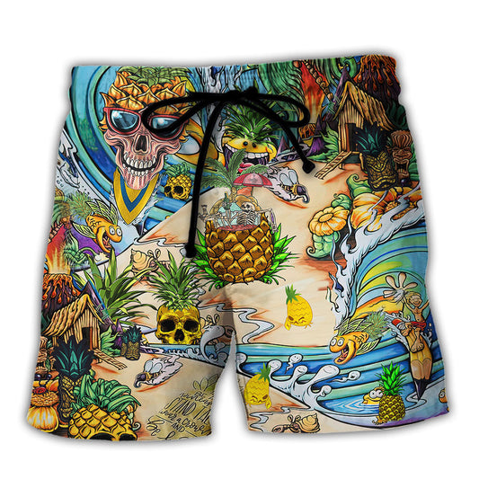 Skull Pineapple Fruit Beach Shorts For Resort Getaways And Easy Warm Weather Wear