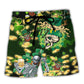 Green Irish Skull Beer Beach Shorts For Holiday Cruises And Comfortable Daily Use