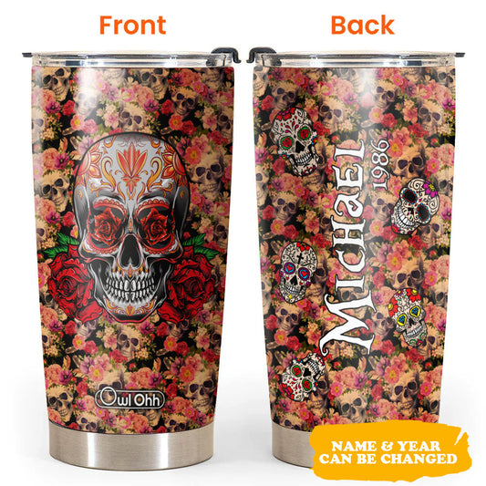 Sugar Skull In Floral Jungle Personalized 20 Oz Tumbler For Coffee Travel And Daily Drinks