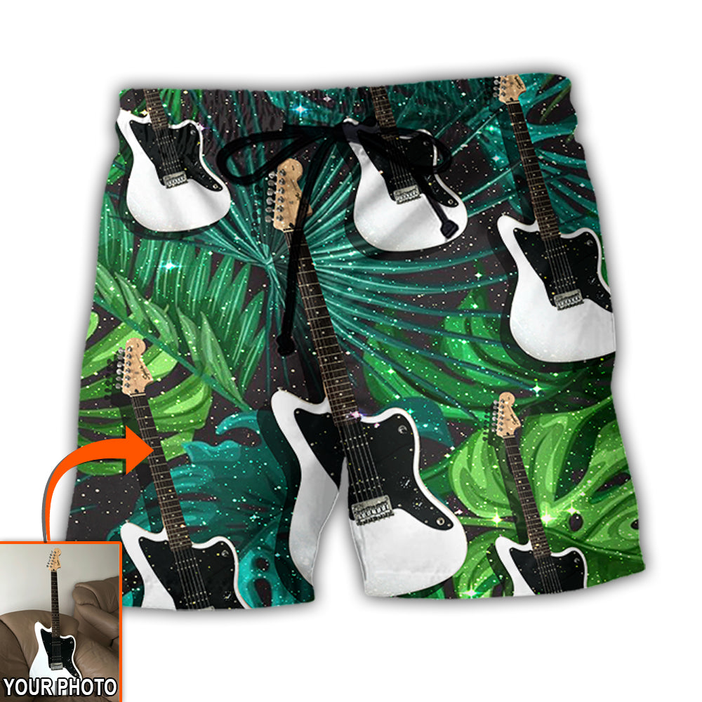 Guitar Various Style Tropical Floral Personalized Photo Beach Shorts Artwork Detail For Tropical Travel And Everyday Wear