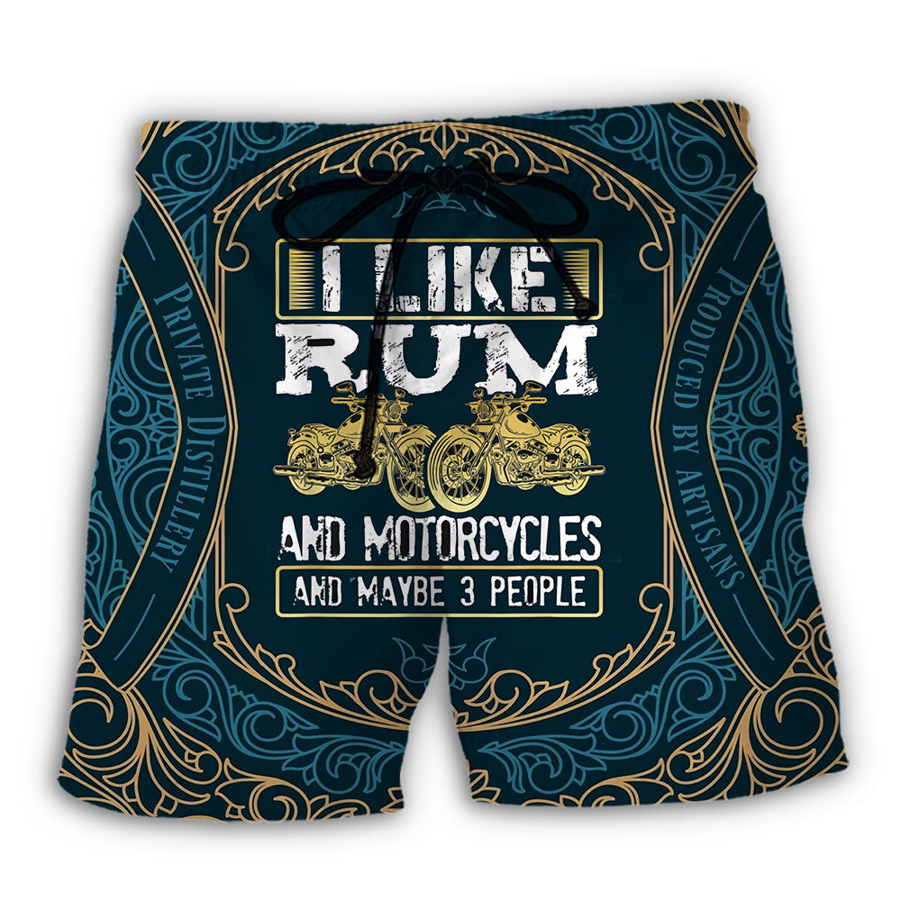 Rum And Motorcycles Lover Beach Shorts Design Detail For Resort And Beach Day Style