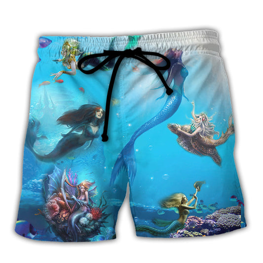 Mermaid Ocean Life Fantasy Art Beach Shorts For Tropical Coastal Getaways