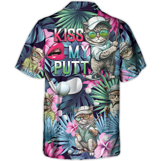 Tropical Funny Golf Cat Hawaiian Shirt For Island Vacations, Resort Wear, And Relaxed Seasonal Style
