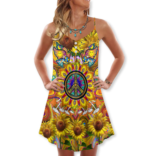 Hippie Sunflowers Love Sunshine – Women's Summer Sleeveless V-Neck Camisole Dress