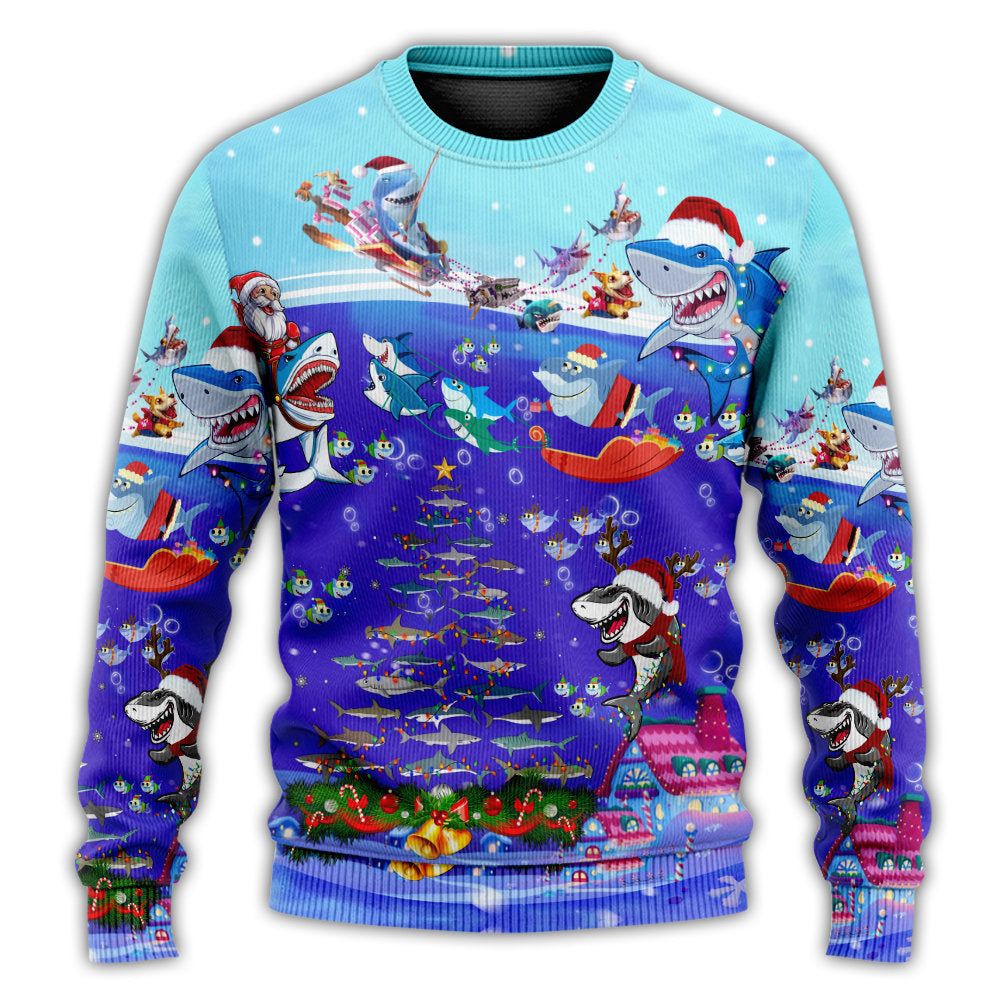 Christmas Santa Shark Rocket Ocean Gifts Sweater For Winter Parties Seasonal Adventures And Relaxed Everyday Styling