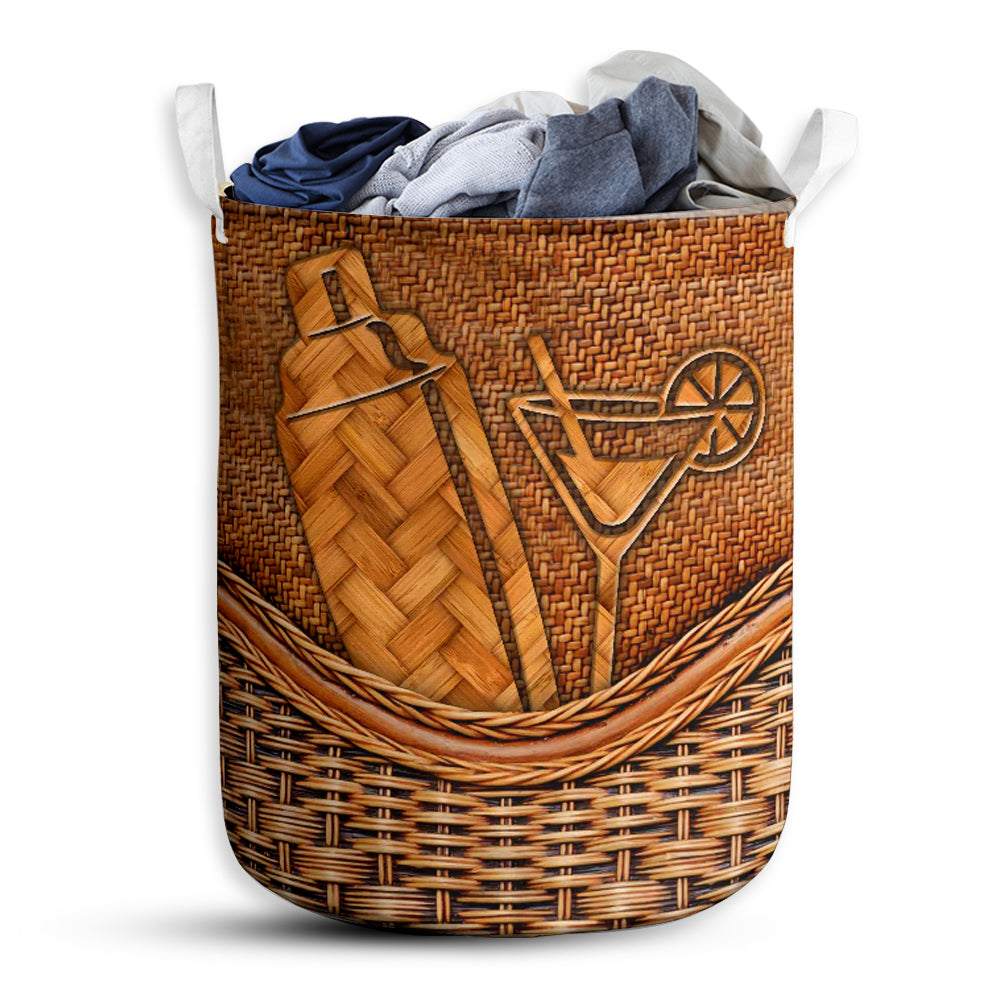 Small Size Bartender Rattan Texture Laundry Basket For Bathroom Bedroom Storage