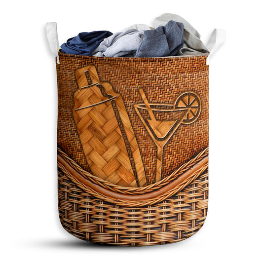 Small Size Bartender Rattan Texture Laundry Basket For Bathroom Bedroom Storage