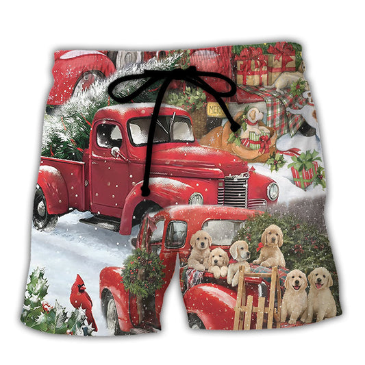 Christmas Red Truck Tree Beach Shorts For Coastal Adventures And Easy Warm Weather Wear