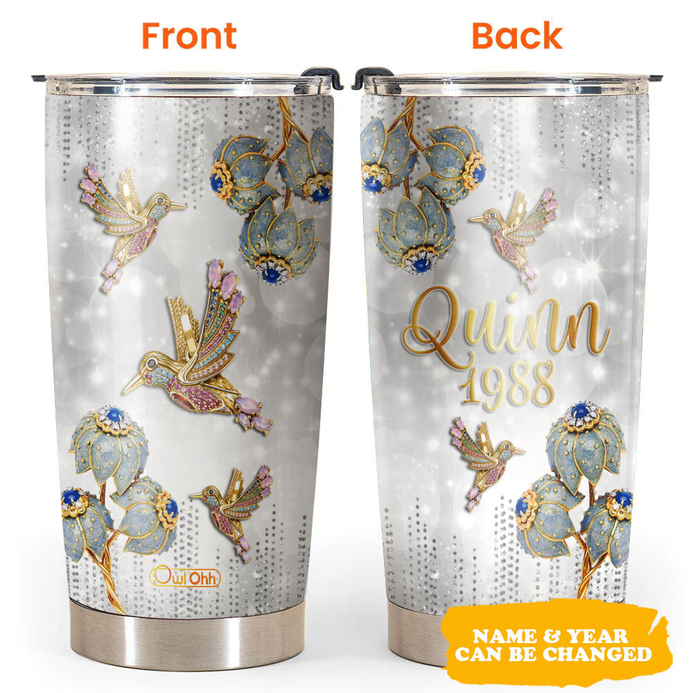 Hummingbird Jewelry Golden Personalized 20 Oz Tumbler For Coffee Travel And Daily Drinks
