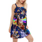 Cat Space Galaxy Food V-Neck Sleeveless Cami Dress For Vacations And Playful Everyday Style