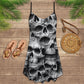 Skull No Fear No Pain V-Neck Sleeveless Cami Dress For Weekend Parties And Distinctive Outfits