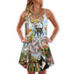 Cat Loves Home And V-Neck Sleeveless Cami Dress For Vacations Outdoor Events And Cheerful Casual Fashion