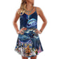 Christmas Santa Family Love Light V-Neck Sleeveless Cami Dress For Festive Events And Casual Summer Styling