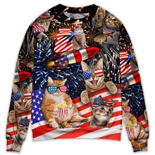 Cat Independence Day Fireworks Sweater For Animal Inspired Style Events And Comfortable Daily Wear
