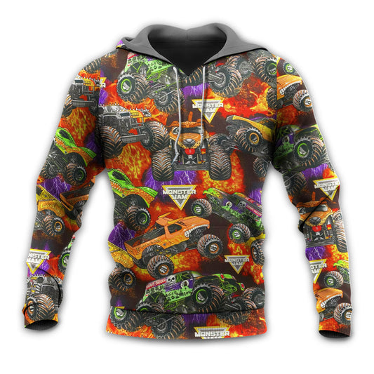 Monster Truck Packed Power Hoodie For Automotive Enthusiasts Road Trips And Casual Everyday Wear
