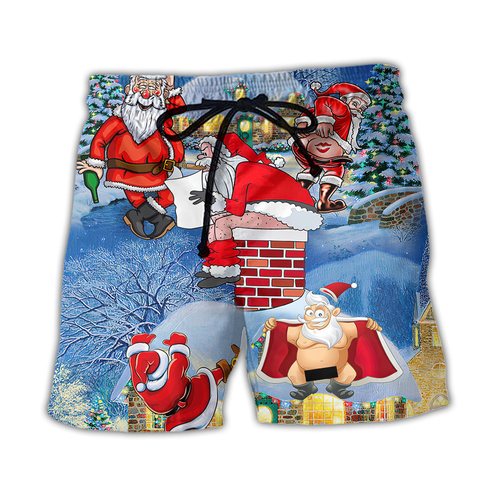 Christmas Rebel Santa Beer Troll Fun Beach Shorts Design Detail For Resort And Beach Day Style