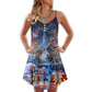 Halloween Pirate Skeleton Scary V-Neck Sleeveless Cami Dress For Festivals Travel And Relaxed Casual Summer Wear