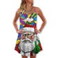 Christmas Hippie Santa Style V-Neck Sleeveless Cami Dress For Festivals Travel And Relaxed Casual Summer Wear