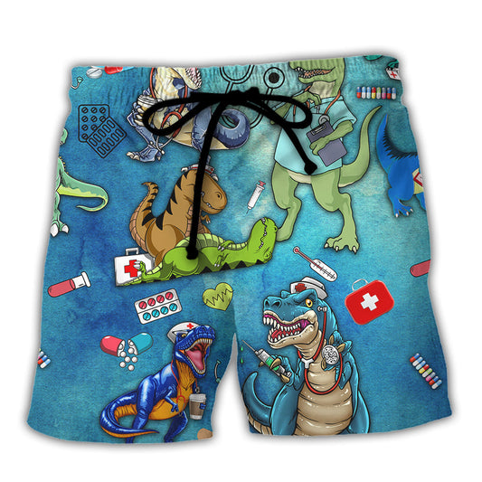 Dinosaur Nurse Vacation Humor Beach Shorts For Relaxed Outdoor Activities