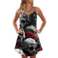 Skull Love Rose Gothic Style V-Neck Sleeveless Cami Dress For Festivals Travel And Relaxed Casual Summer Wear