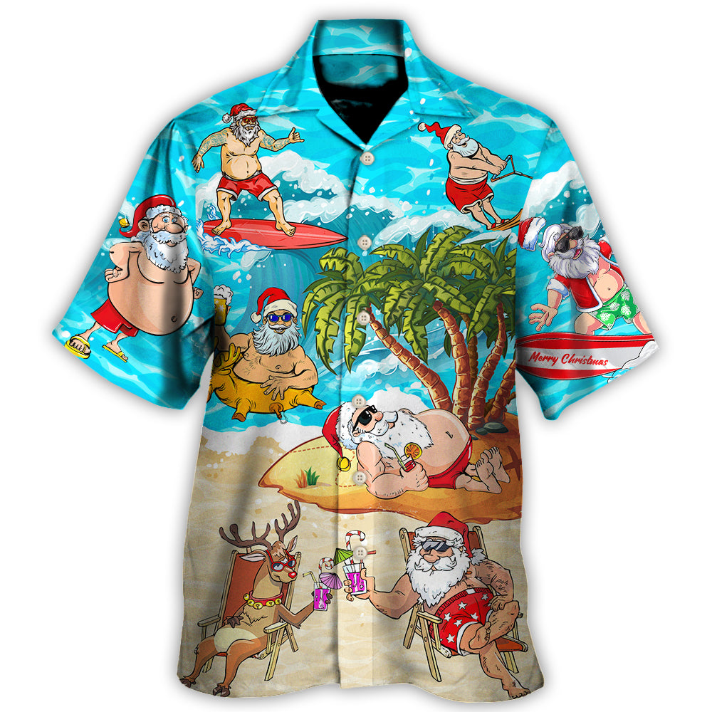 Island Christmas Santa Beach Hawaiian Shirt Artwork View For Outdoor Gatherings