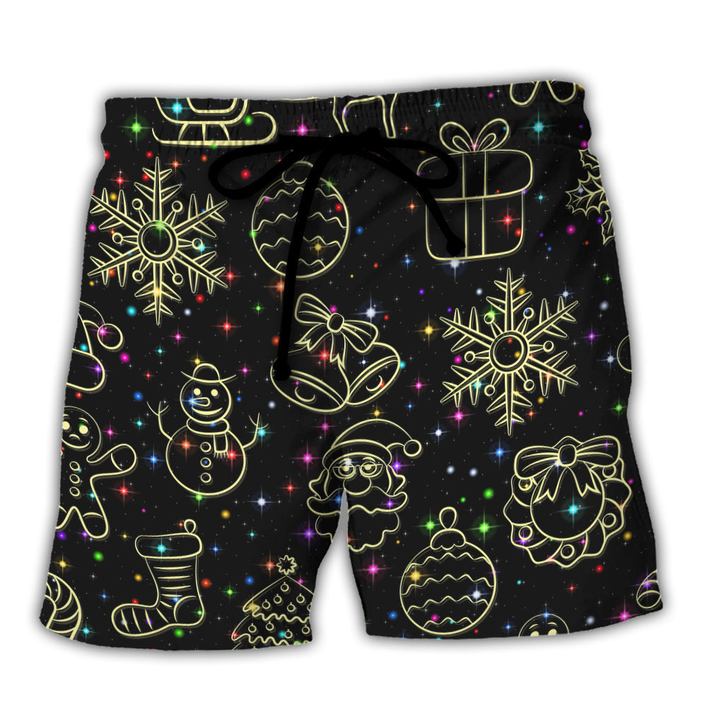 Christmas Neon Starry Night Art Beach Shorts For Festive Outdoor Style