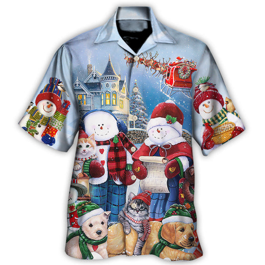 Snowman Christmas Family Hawaiian Shirt Pattern View For Relaxed Warm Weather Outfits