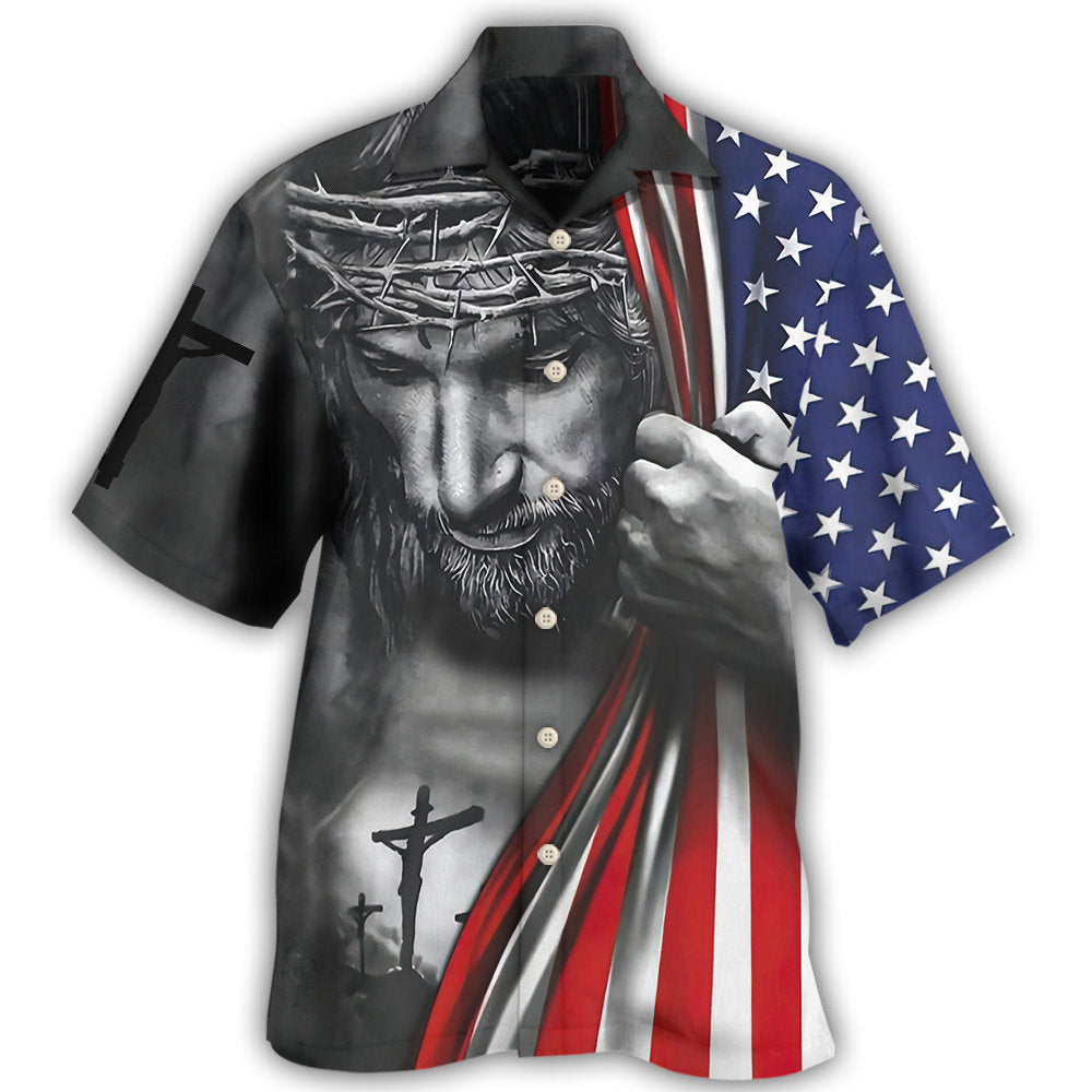 American Faith Freedom Inspirational Hawaiian Shirt For Summer Vacation, Beach Travel, And Casual Wear