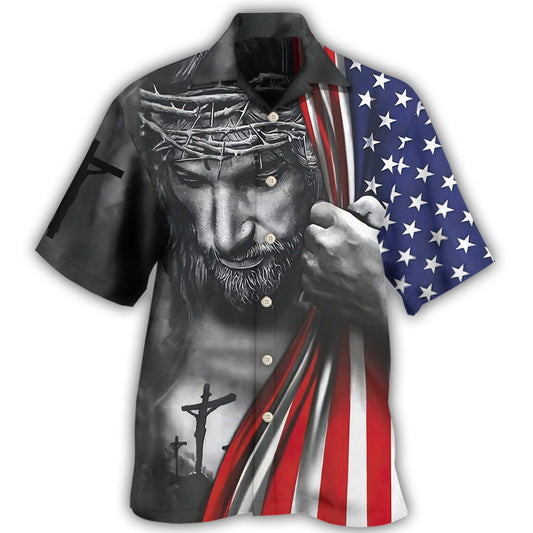 American Faith Freedom Inspirational Hawaiian Shirt For Summer Vacation, Beach Travel, And Casual Wear